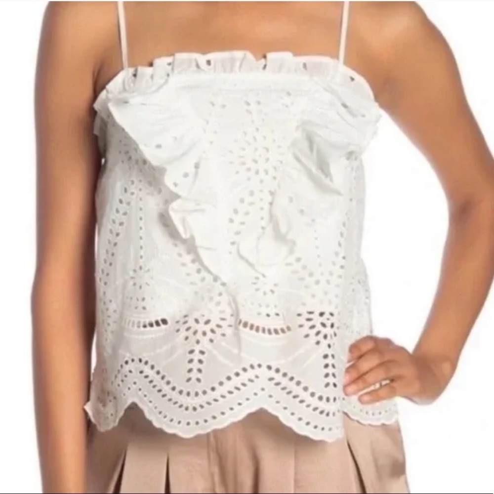 NSR white eyelet ruffled tank